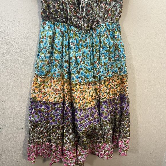 VTG 90s Y2K Jackpot Cottagecore Dress Tiered Midi Boho Puffed Sleeves Womens L - Picture 3 of 7